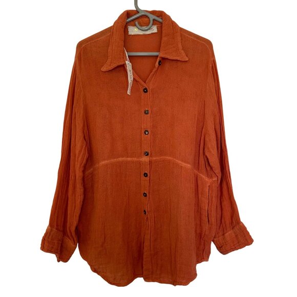 Jen's Pirate Booty Orange Button Down Shirt - Picture 1 of 14